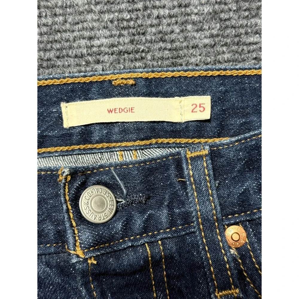 Levi's Wedgie Straight Jeans Women 25 Blue Excellent High Rise Raw Hem